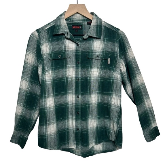 Wolverine Tops - Wolverine Flannel Women's Small Long Sleeve Plaid Warm Button Up Pockets Green